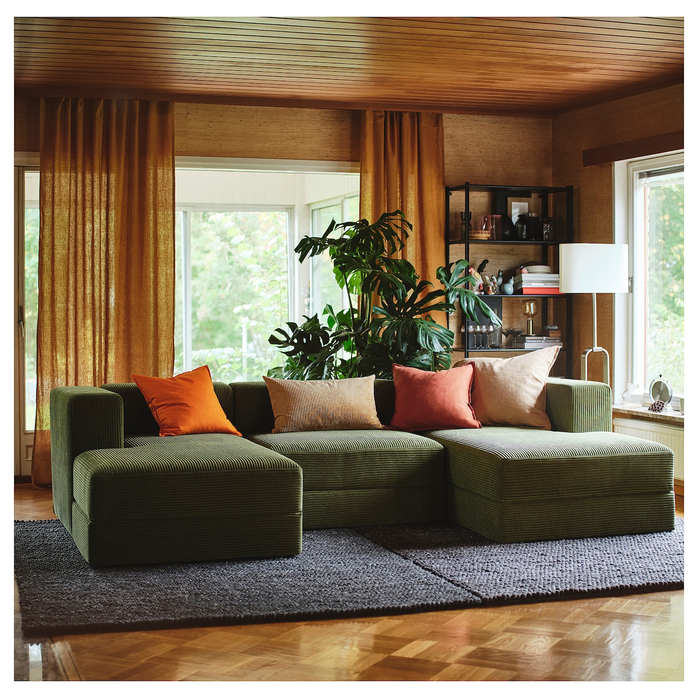 Фото ЯТТЕБО 3,5-местный модный диван с шезлонгом подлокотники Samsala/темно-желто-зеленый