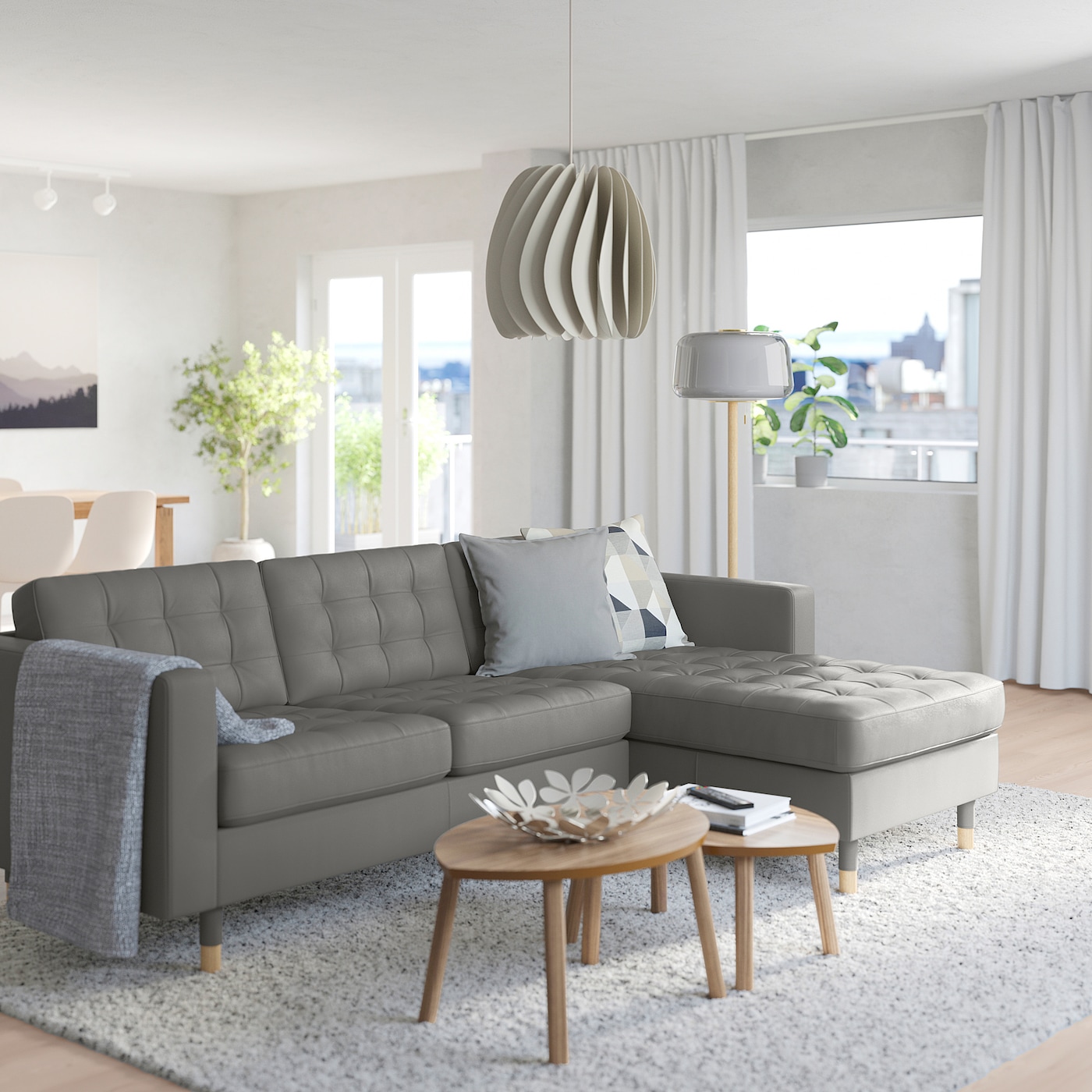 Фото МОРАБО Диван с шезлонгом/Grann/Bomstad серо-зеленый/дерево