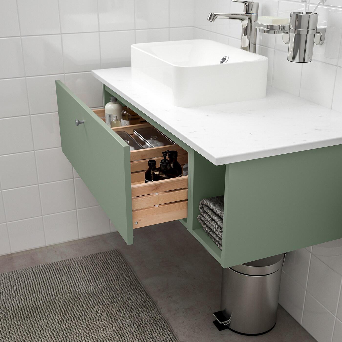 Фото ГОДМОРГОН Открытый шкаф Гиллбюрен серо-зеленый