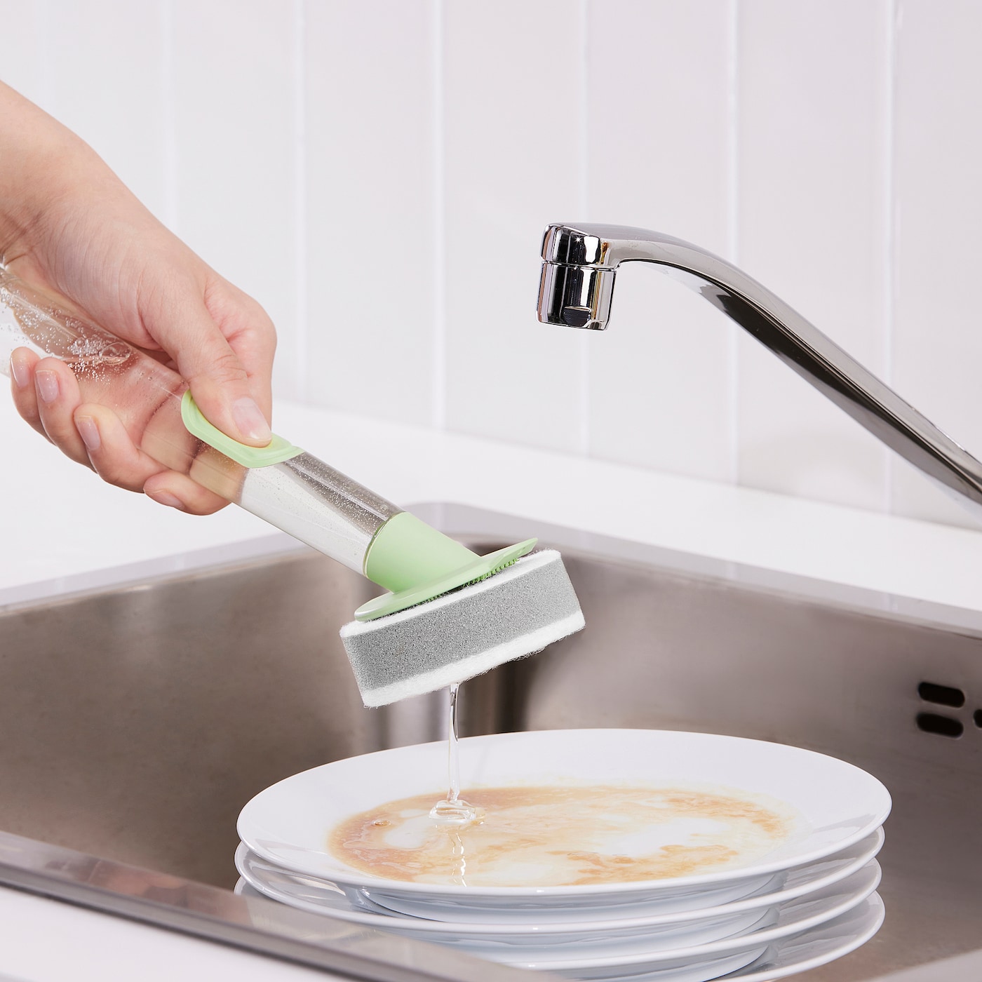 Фото ВИДЕВЕКМАЛЬ Набор губок для мытья посуды из 3 предметов с дозатором светло-зеленый