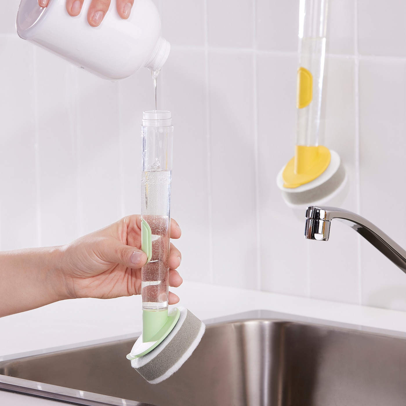 Фото ВИДЕВЕКМАЛЬ Набор губок для мытья посуды из 3 предметов с дозатором светло-зеленый